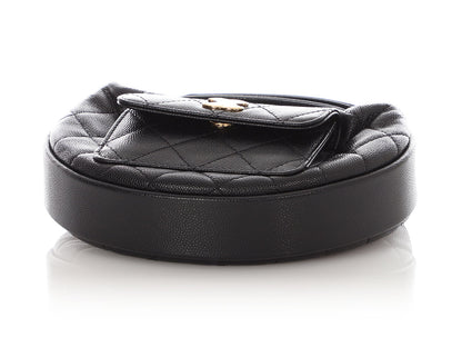 Chanel Black Quilted Caviar Mini Round Polly Pocket Pouch Hobo