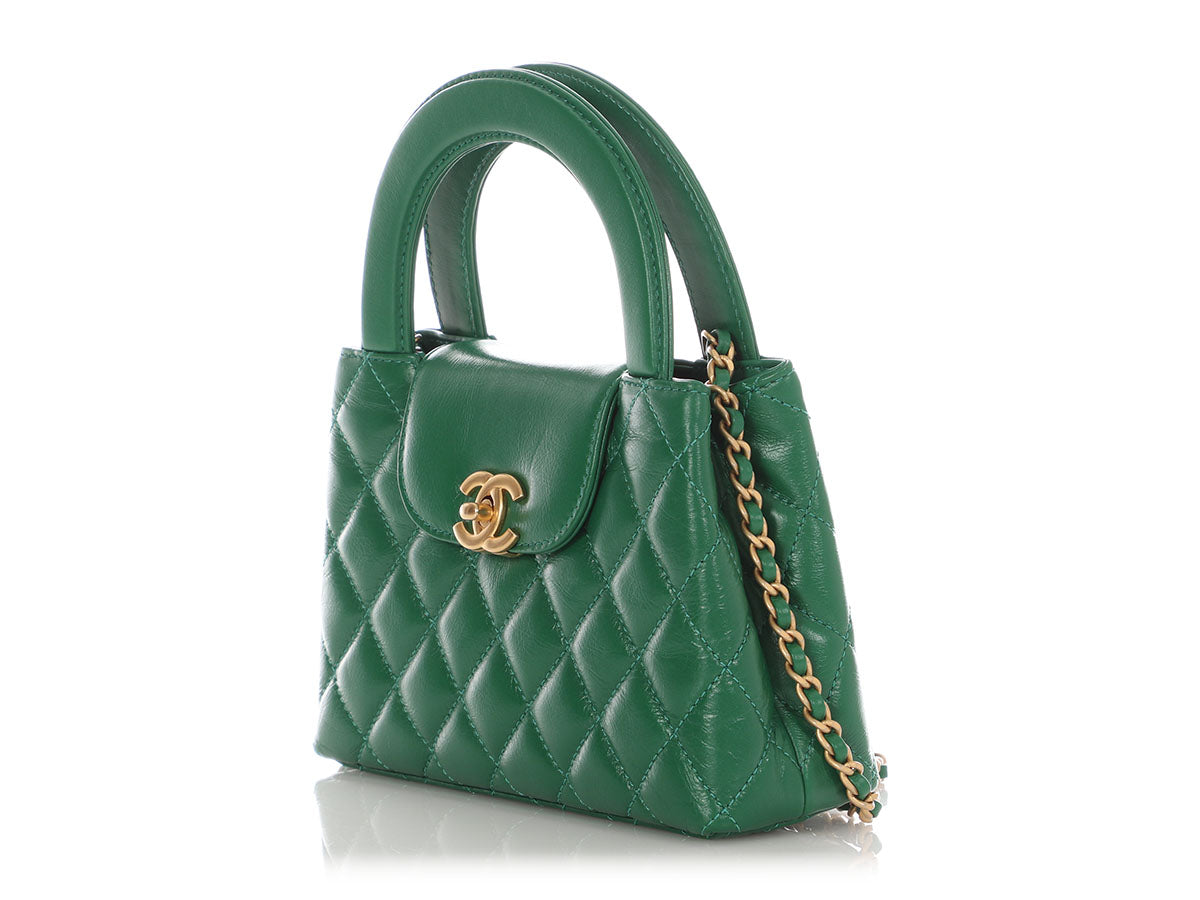 Chanel Green Quilted Calfskin Nano Kelly