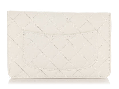 Chanel White Quilted Caviar Wallet on Chain WOC