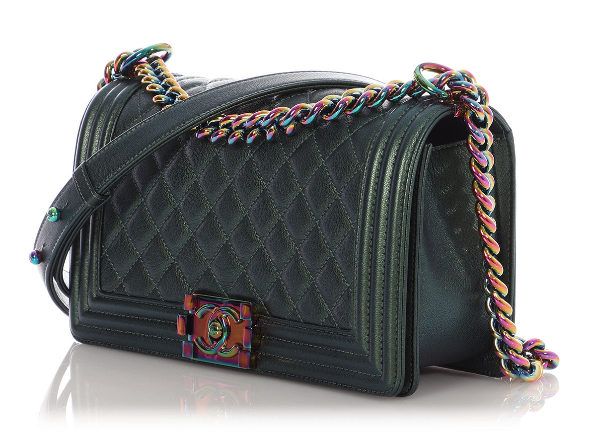 Chanel Old Medium Iridescent Green Quilted Goatskin Boy
