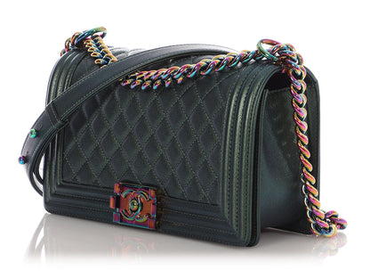 Chanel Old Medium Iridescent Green Quilted Goatskin Boy