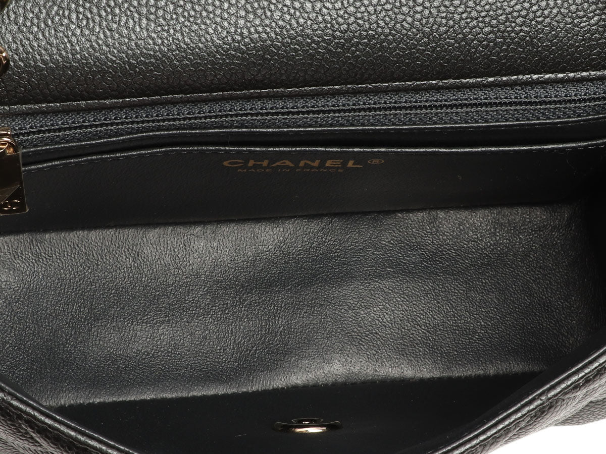 Chanel Mini Dark Gray Quilted Caviar Rectangular Classic