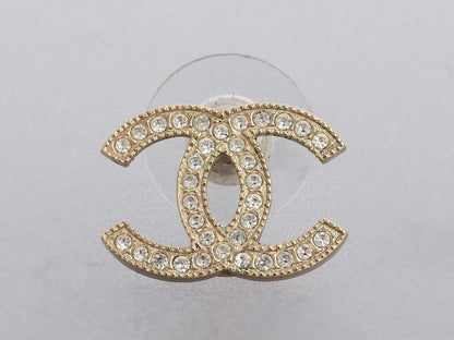Chanel Medium Crystal Logo Pierced Earrings