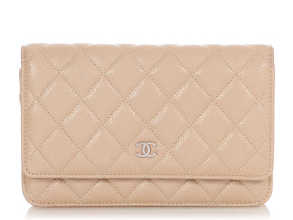 Chanel Beige Quilted Caviar Wallet On Chain WOC