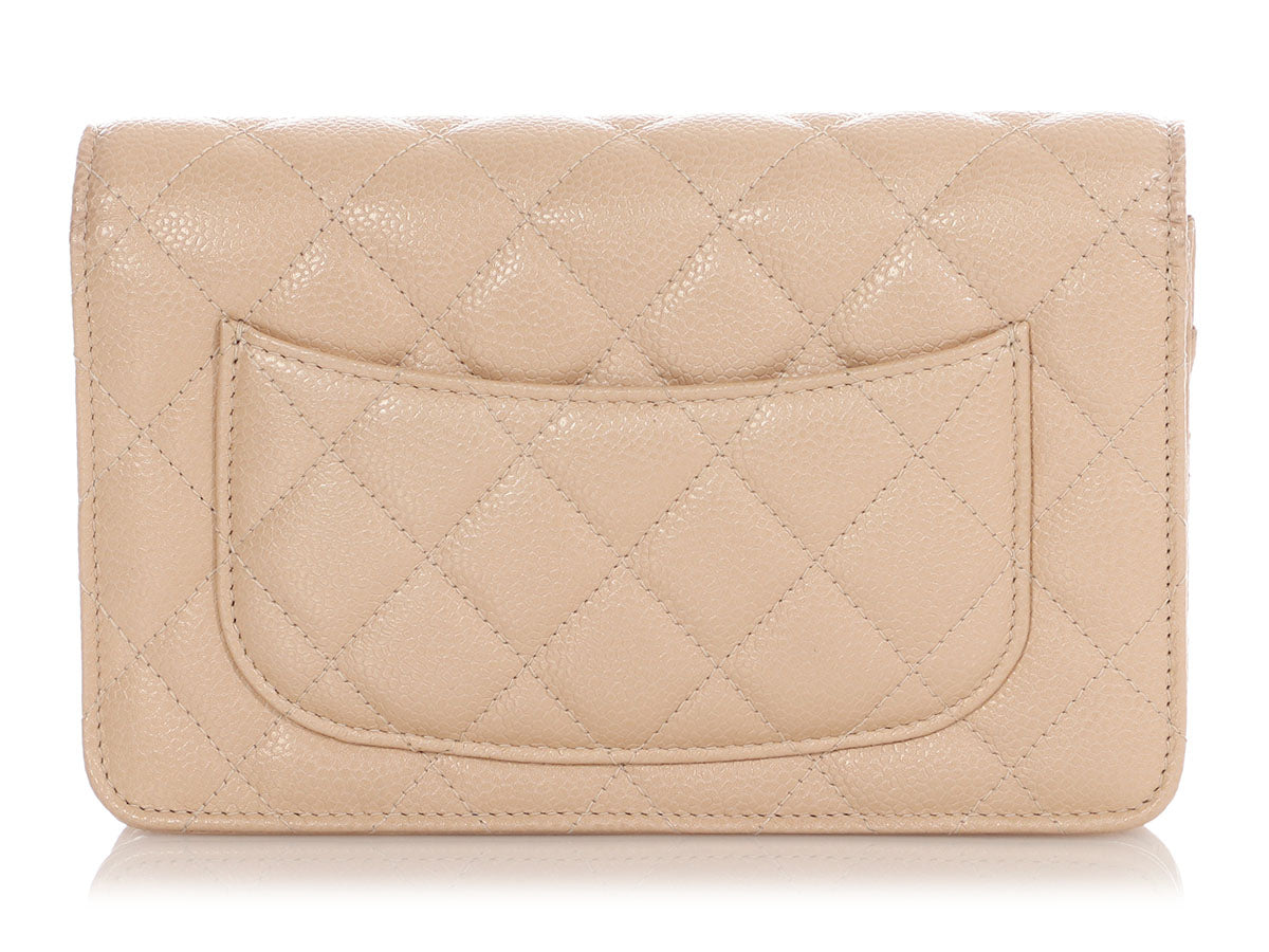 Chanel Beige Quilted Caviar Wallet On Chain WOC
