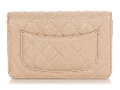 Chanel Beige Quilted Caviar Wallet On Chain WOC
