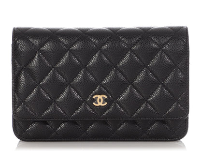 Chanel Black Quilted Caviar Wallet On Chain WOC