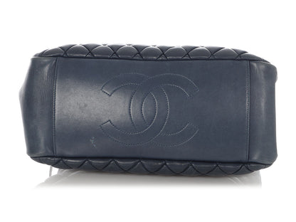 Chanel Dark Grey Blue Quilted Lambskin Bowler Bag
