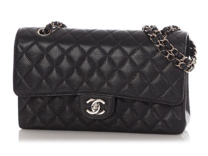 Chanel Medium/Large Black Quilted Caviar Classic Double Flap