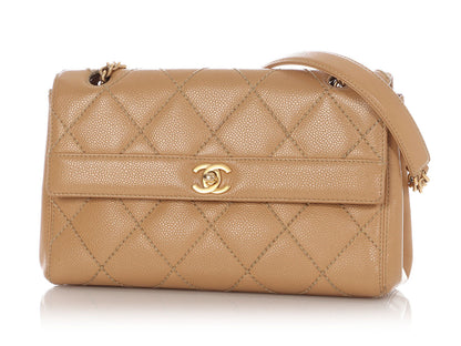 Chanel Vintage Beige Quilted Caviar Wild Stitch Flap