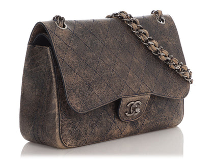 Chanel Jumbo Taupe and Navy Distressed Calfskin Paris-Cuba Classic Double Flap