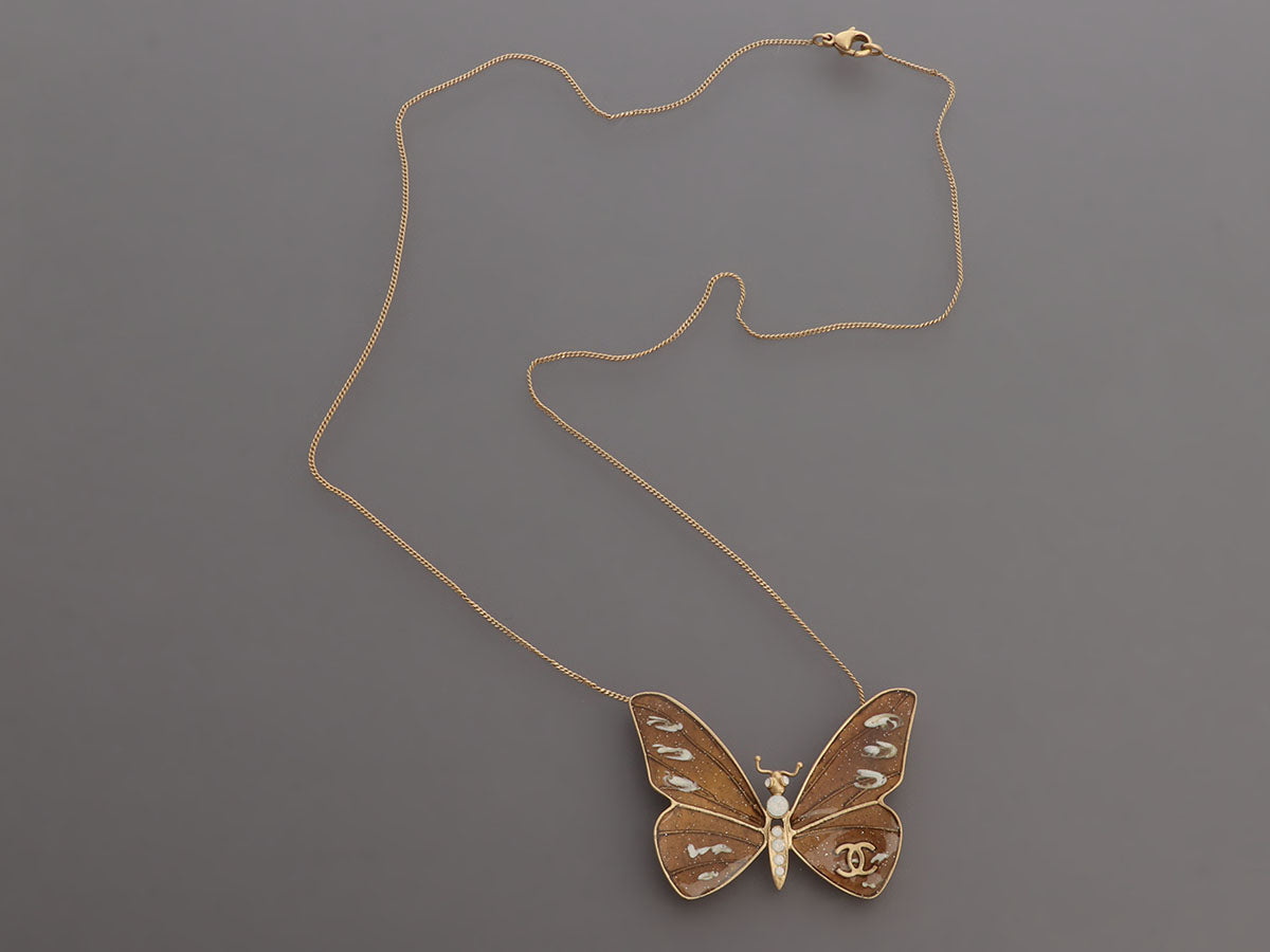 Chanel Mauve Butterfly Pendant Necklace