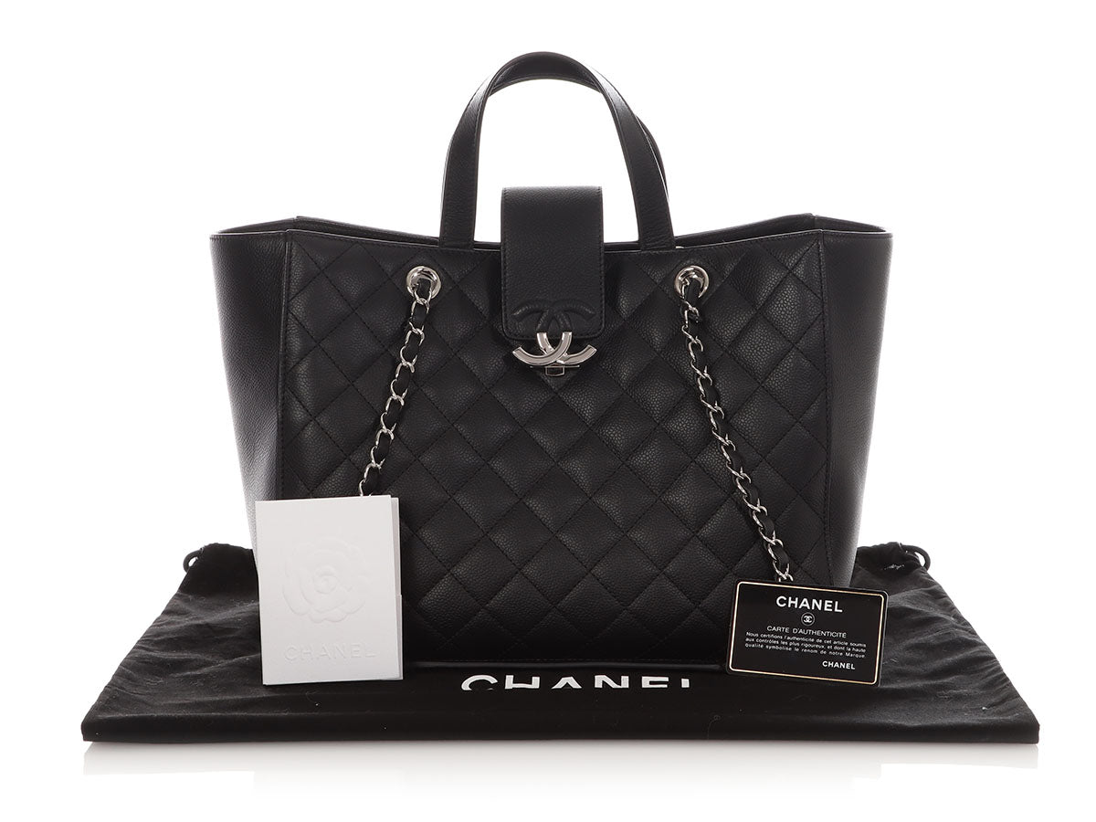 Chanel Large Black Part-Quilted Caviar CC Tote