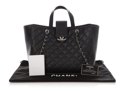 Chanel Large Black Part-Quilted Caviar CC Tote