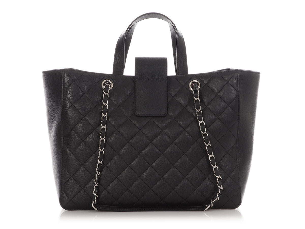 Chanel Large Black Part-Quilted Caviar CC Tote