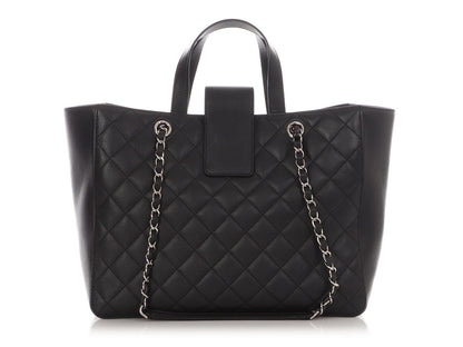 Chanel Large Black Part-Quilted Caviar CC Tote