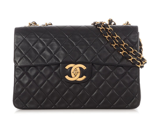 Chanel Vintage XL Jumbo Black Quilted Lambskin Classic Single Flap