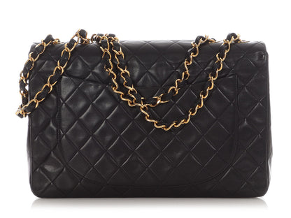 Chanel Vintage XL Jumbo Black Quilted Lambskin Classic Single Flap