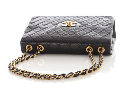 Chanel Vintage XL Jumbo Black Quilted Lambskin Classic Single Flap