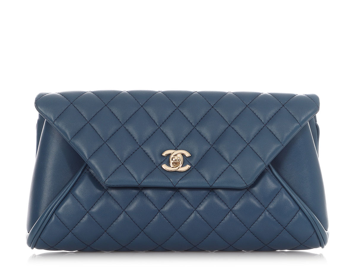 Chanel Blue Quilted Lambskin Fold Up Again Clutch