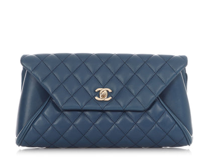 Chanel Blue Quilted Lambskin Fold Up Again Clutch