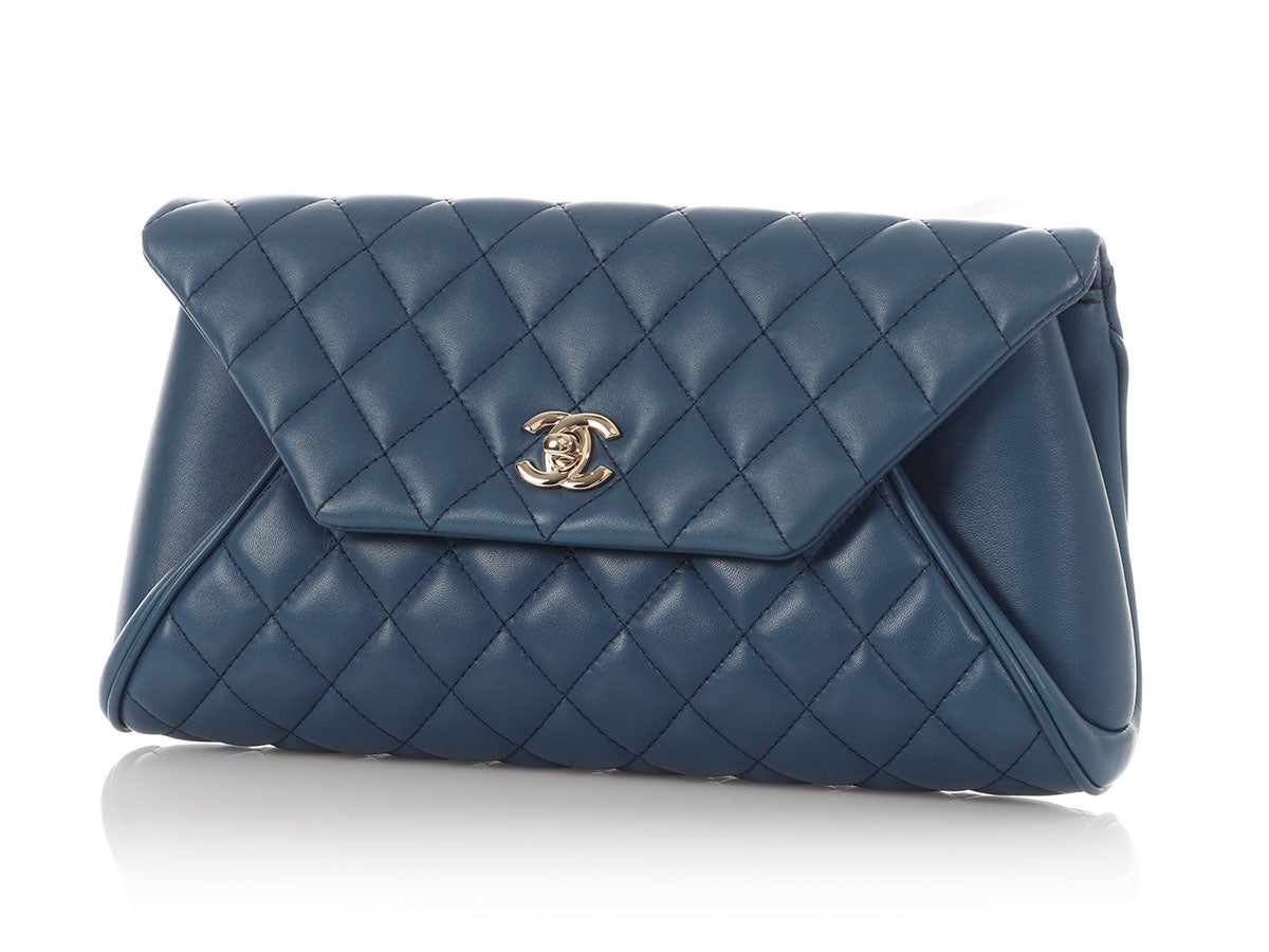Chanel Blue Quilted Lambskin Fold Up Again Clutch
