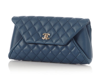 Chanel Blue Quilted Lambskin Fold Up Again Clutch