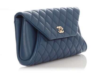 Chanel Blue Quilted Lambskin Fold Up Again Clutch