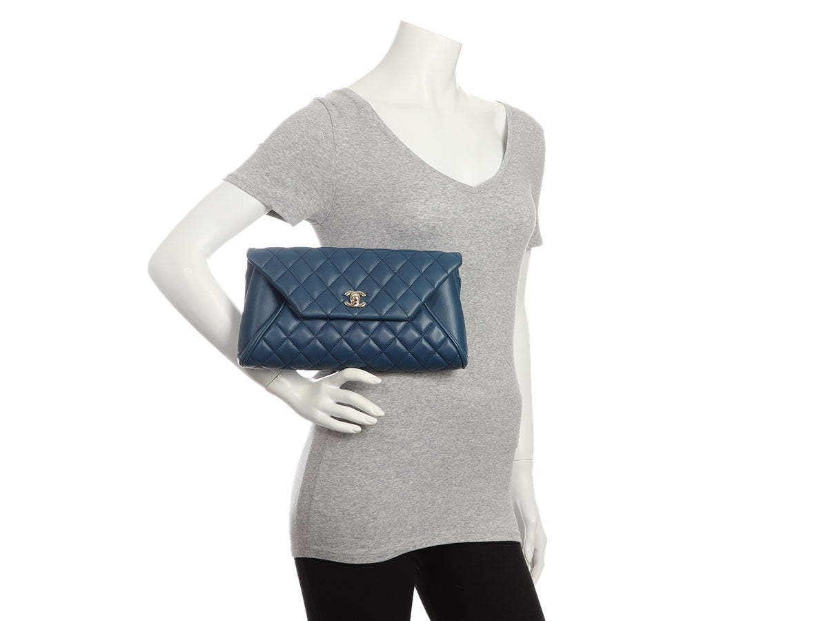 Chanel Blue Quilted Lambskin Fold Up Again Clutch