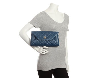 Chanel Blue Quilted Lambskin Fold Up Again Clutch