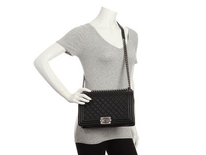 Chanel New Medium Black Quilted Caviar Boy Bag