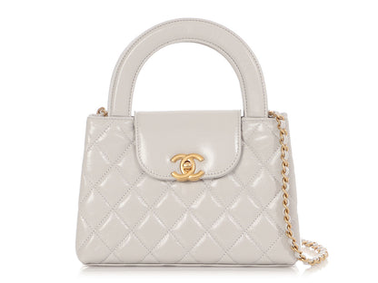 Chanel Small Light Gray Quilted Glazed Calfskin Nano Kelly