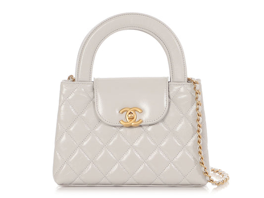 Chanel Small Light Gray Quilted Glazed Calfskin Nano Kelly