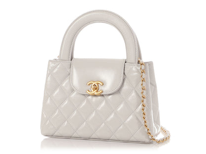 Chanel Small Light Gray Quilted Glazed Calfskin Nano Kelly