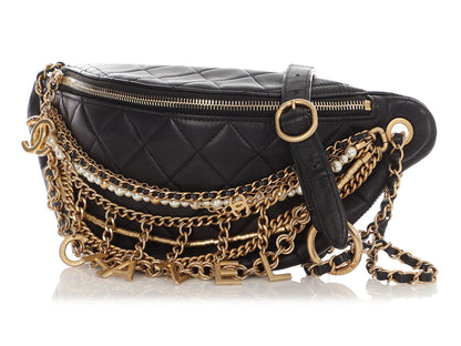 Chanel Black Quilted Lambskin Paris-New York All About Chains Bumbag
