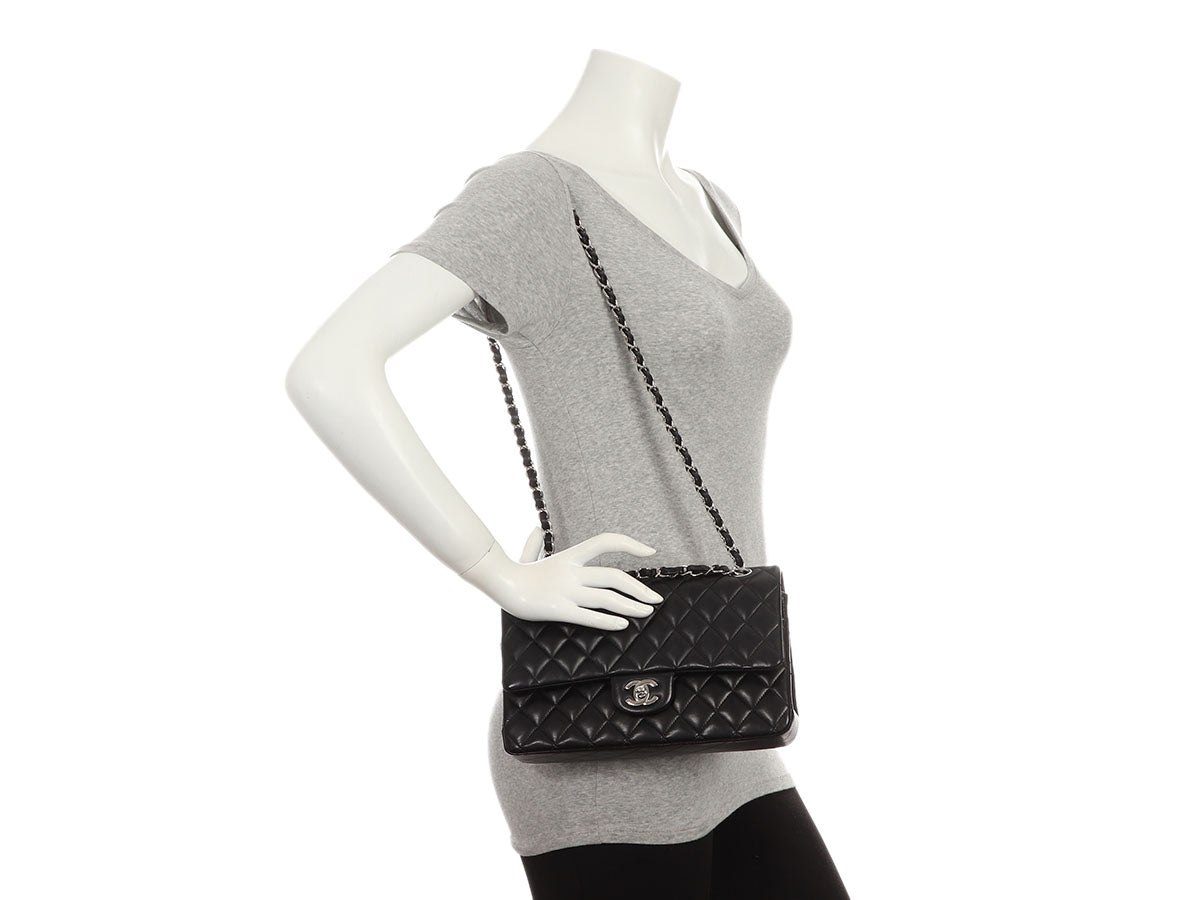 Chanel Medium/Large Black Quilted Lambskin Classic Double Flap