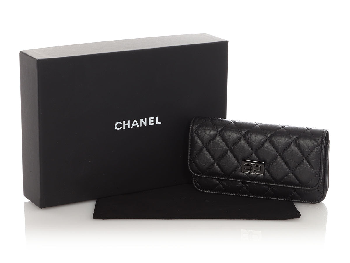 Chanel So Black Aged Quilted Calfskin Reissue Phone Holder With Chain