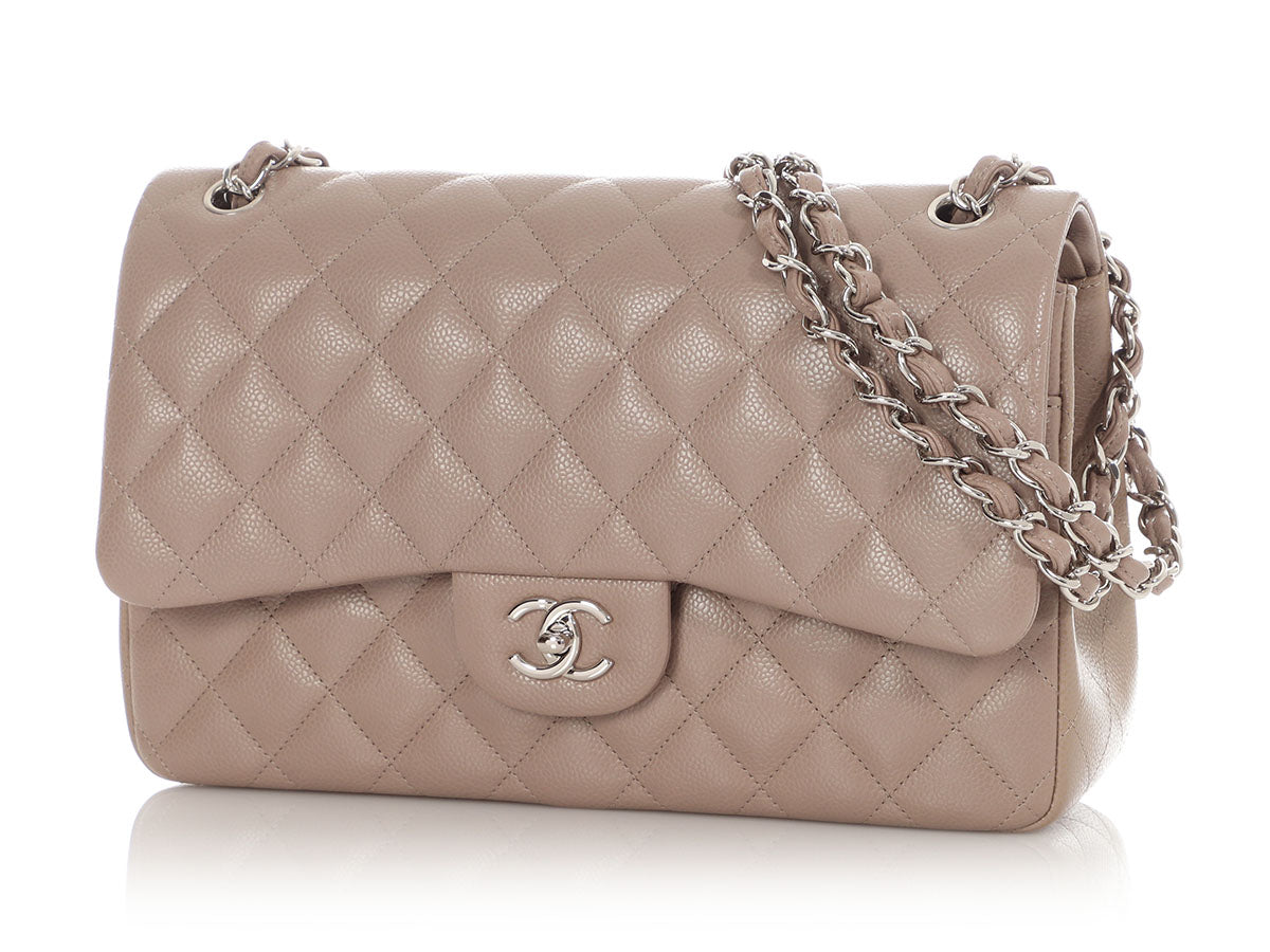 Chanel Jumbo Taupe Quilted Caviar Classic Double Flap