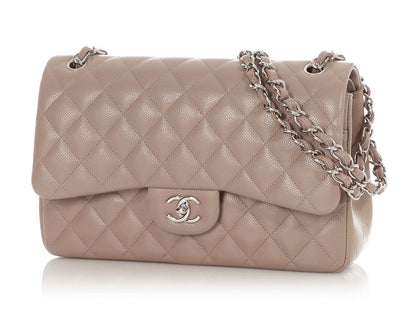 Chanel Jumbo Taupe Quilted Caviar Classic Double Flap