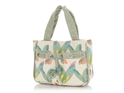 Chanel Light Green Lambskin and Multicolor Canvas Tote