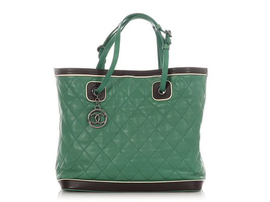 Chanel Green Soft Quilted Lambskin Country Club Tote
