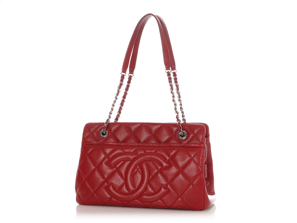 Chanel Red Quilted Caviar Timeless CC Soft Tote