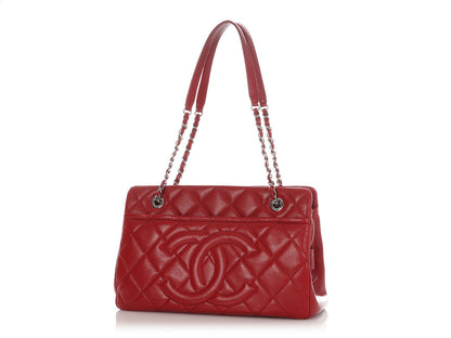 Chanel Red Quilted Caviar Timeless CC Soft Tote