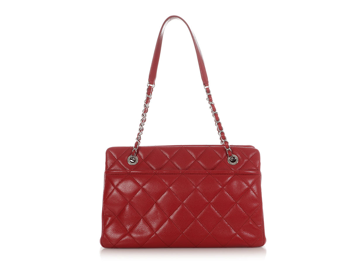 Chanel Red Quilted Caviar Timeless CC Soft Tote