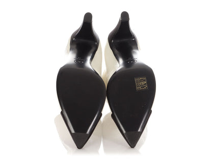 Chanel White Crinkled Patent Capped Toe Booties