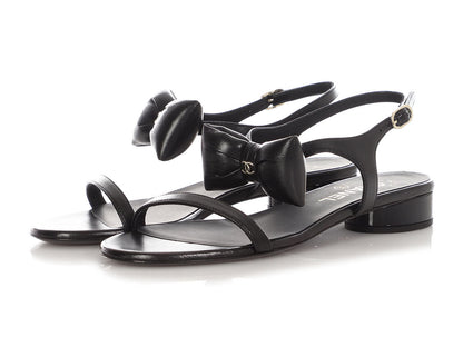 Chanel Black Puffy Bow Sandals