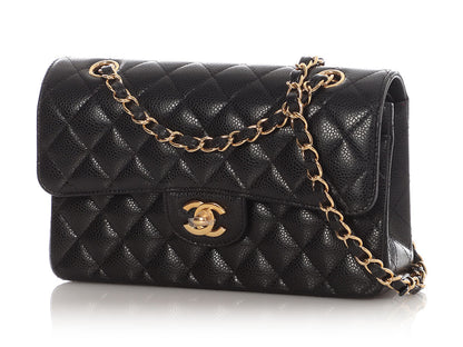 Chanel Small Black Quilted Caviar Classic Double Flap