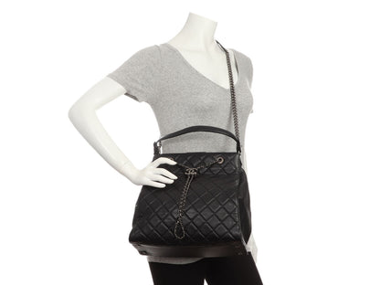 Chanel Large Black Quilted Soft Caviar CC Accordion Bucket Bag
