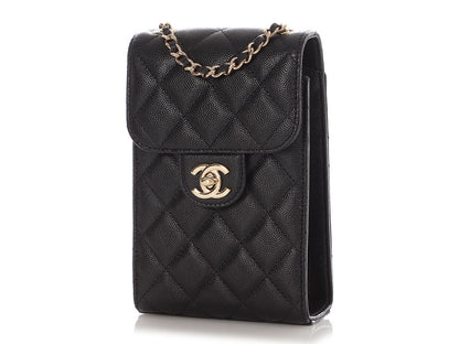 Chanel Black Quilted Caviar Classic Crossbody Phone Case