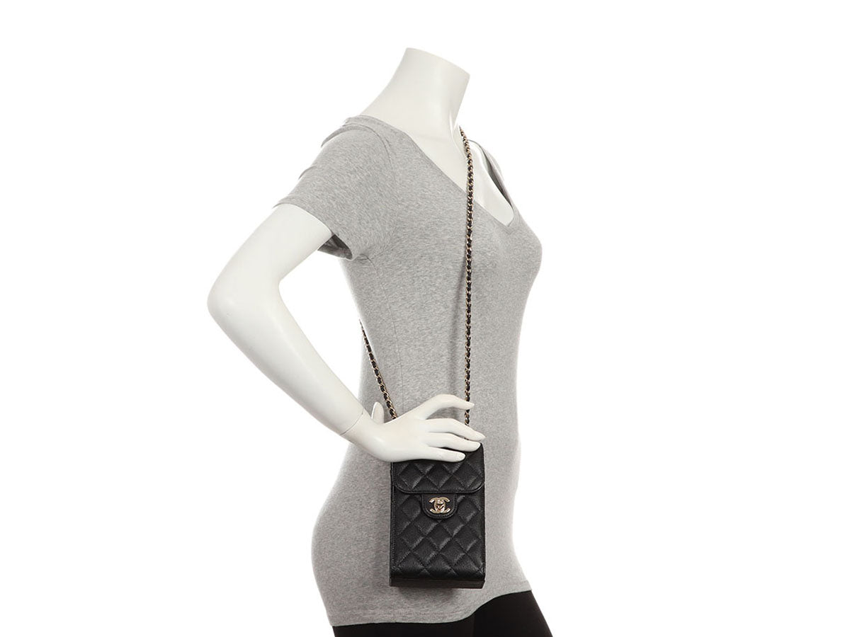 Chanel Black Quilted Caviar Classic Crossbody Phone Case